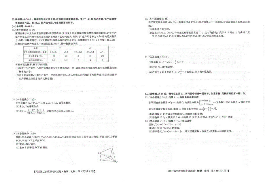 山西省晋城市2022届高三第二次模拟考试文科数学试题 PDF版缺答案.pdf_第2页