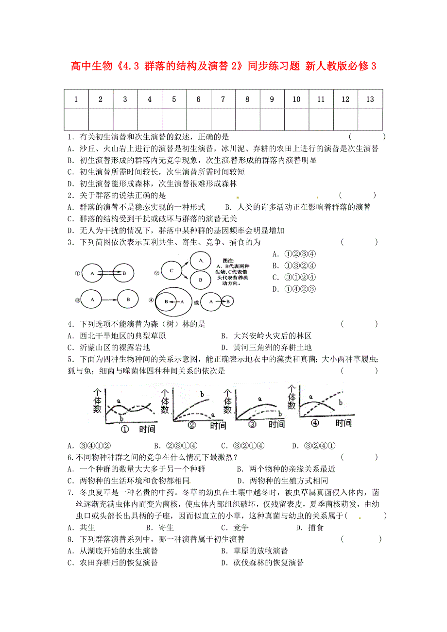 2013-2014学年高中生物新人教版必修3同步练习 《4.doc_第1页