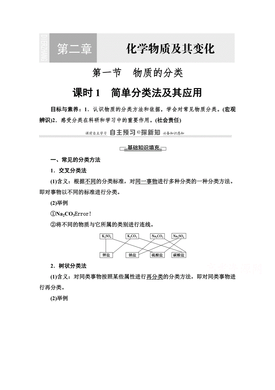 2021-2022学年高中人教版化学必修1学案：第2章　第1节　课时1　简单分类法及其应用 WORD版含答案.doc_第1页