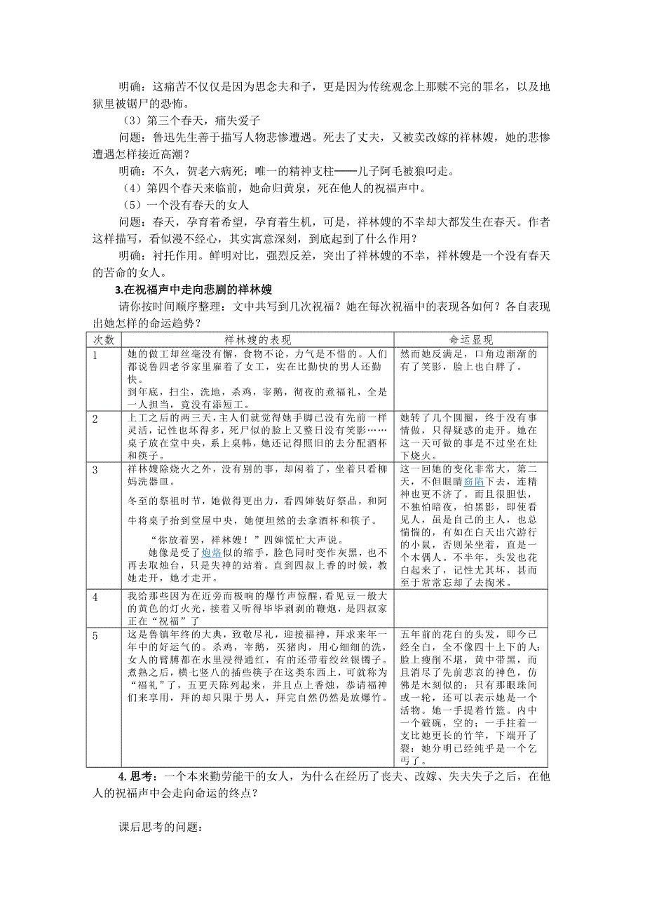 2013高中语文秋季一轮复习备课系列：4.2.1《祝福》教案2（苏教版必修2）.doc_第2页