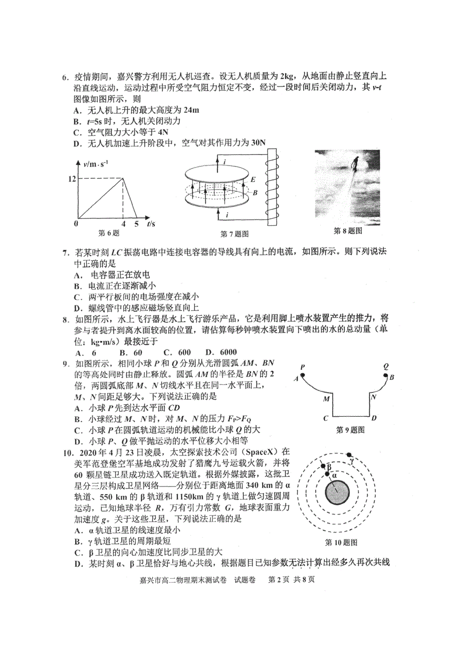 浙江省嘉兴市2019-2020学年高二下学期期末检测物理试题 图片版含答案.pdf_第2页