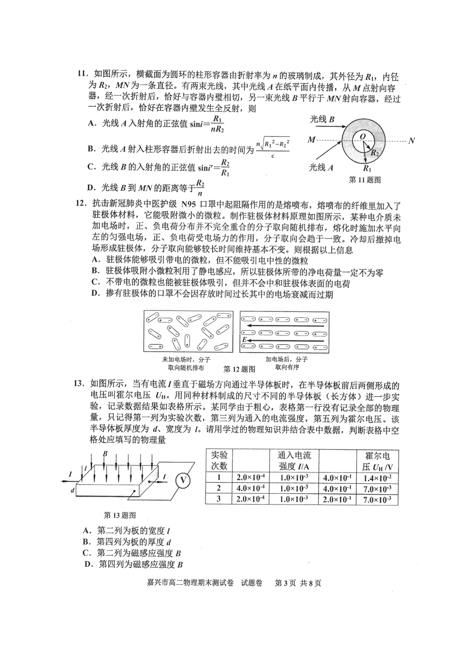 浙江省嘉兴市2019-2020学年高二下学期期末检测物理试题 图片版含答案.pdf_第3页