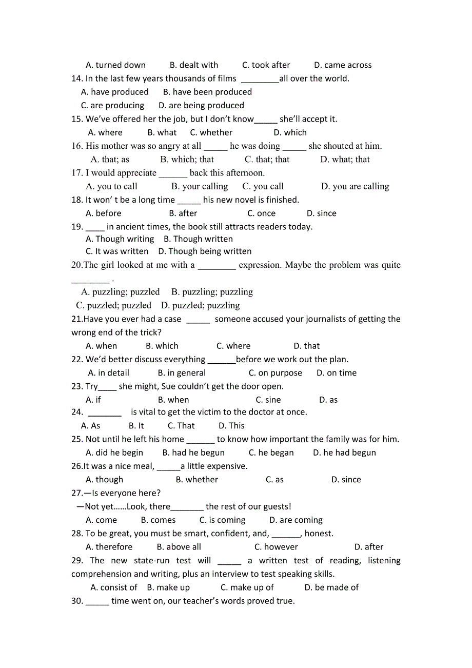 甘肃省秦安二中2013-2014学年高二上学期期中考试英语试题 WORD版缺答案.doc_第2页