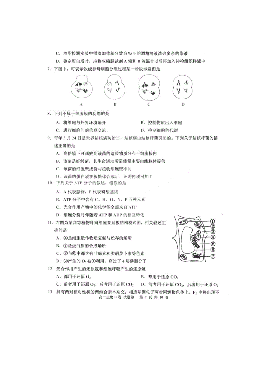 浙江省嘉兴市11-12学年高二上学期期末考试题扫描版生物B.doc_第2页