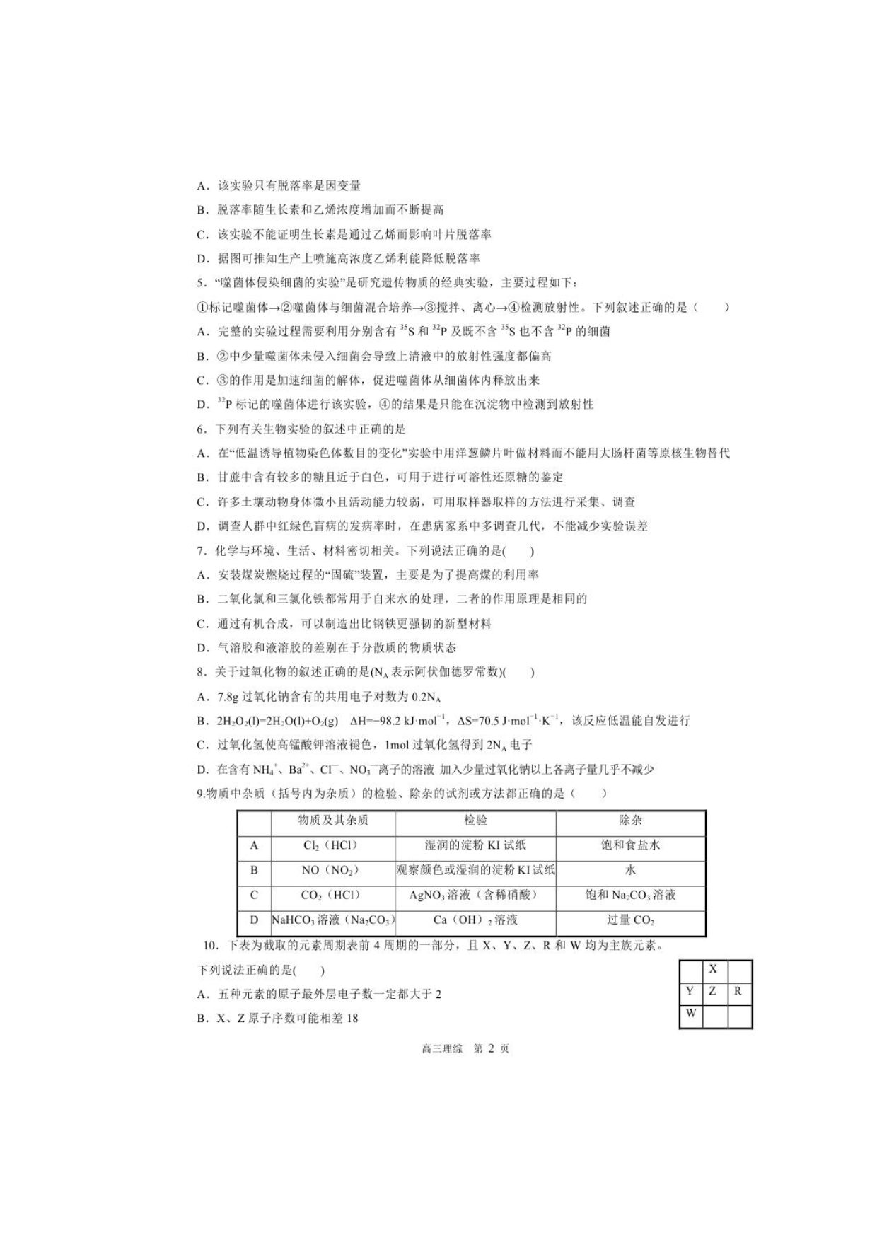 甘肃省肃南县第一中学2017届高三3月模拟检测理科综合试题 扫描版含答案.doc_第2页