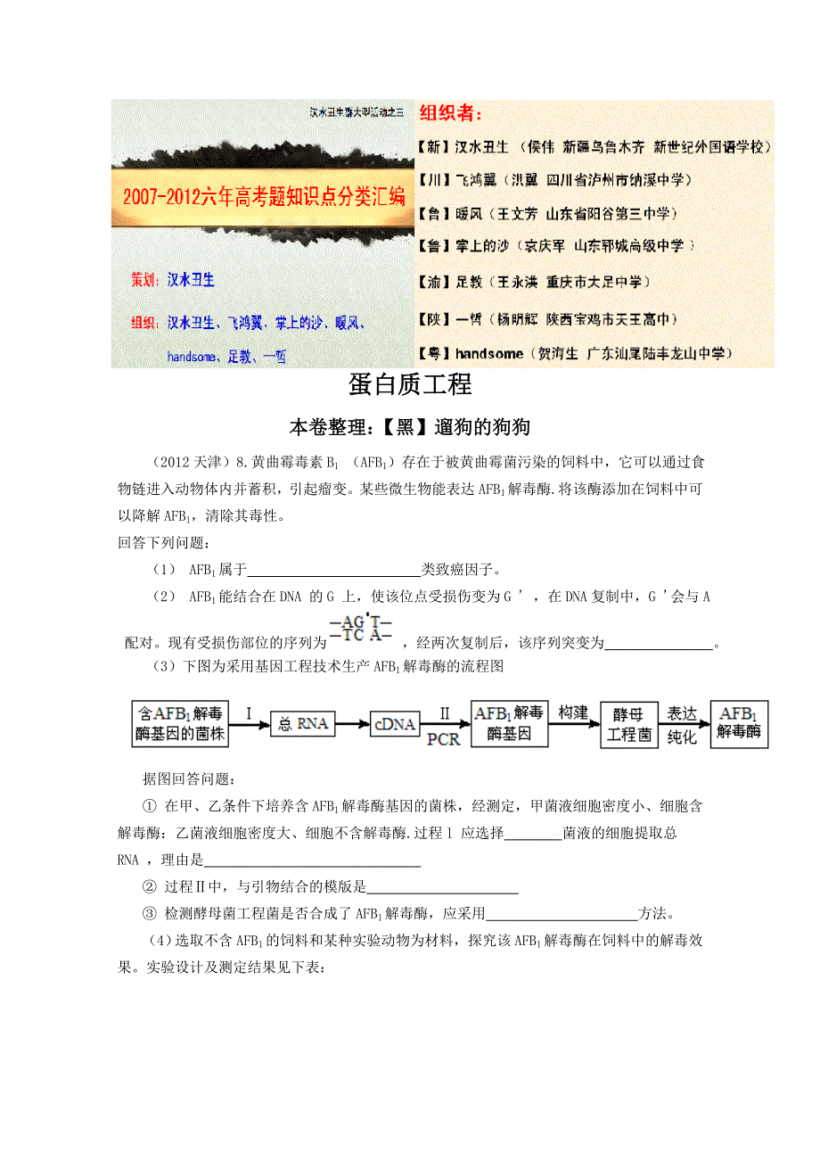 6年高考题按知识点分类汇编WORD版：蛋白质工程.doc_第1页