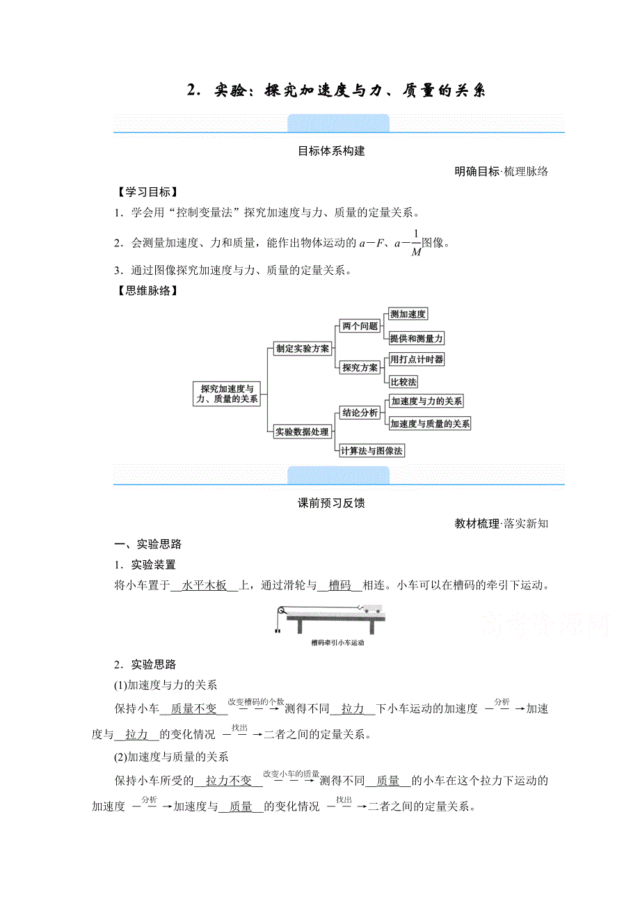 《新教材》2020-2021学年高中物理人教版必修第一册学案：4-2 实验：探究加速度与力、质量的关系 WORD版含解析.doc_第1页