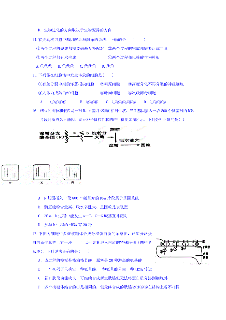 甘肃省天水市第三中学2016届高三上学期第四次检测考试生物试题 WORD版含答案.doc_第3页