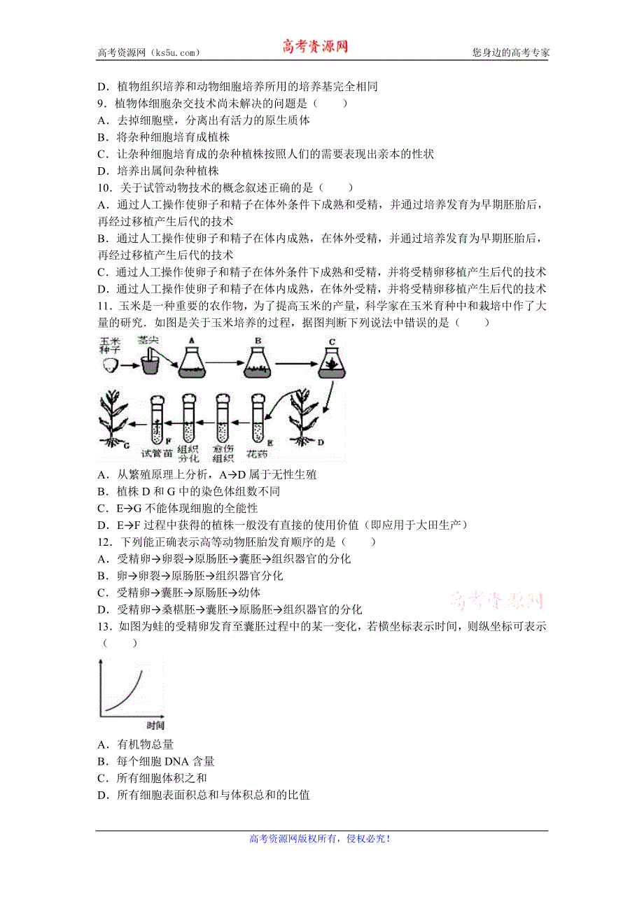 《解析》江苏省盐城市射阳二中2015-2016学年高二下学期期中生物试卷（选修） WORD版含解析.doc_第2页