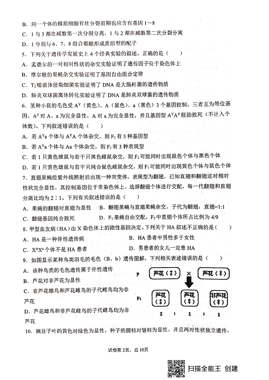 甘肃省天水市第一中学2020-2021学年高一下学期期中考试生物（兰天班）试题 PDF版含答案.pdf_第2页