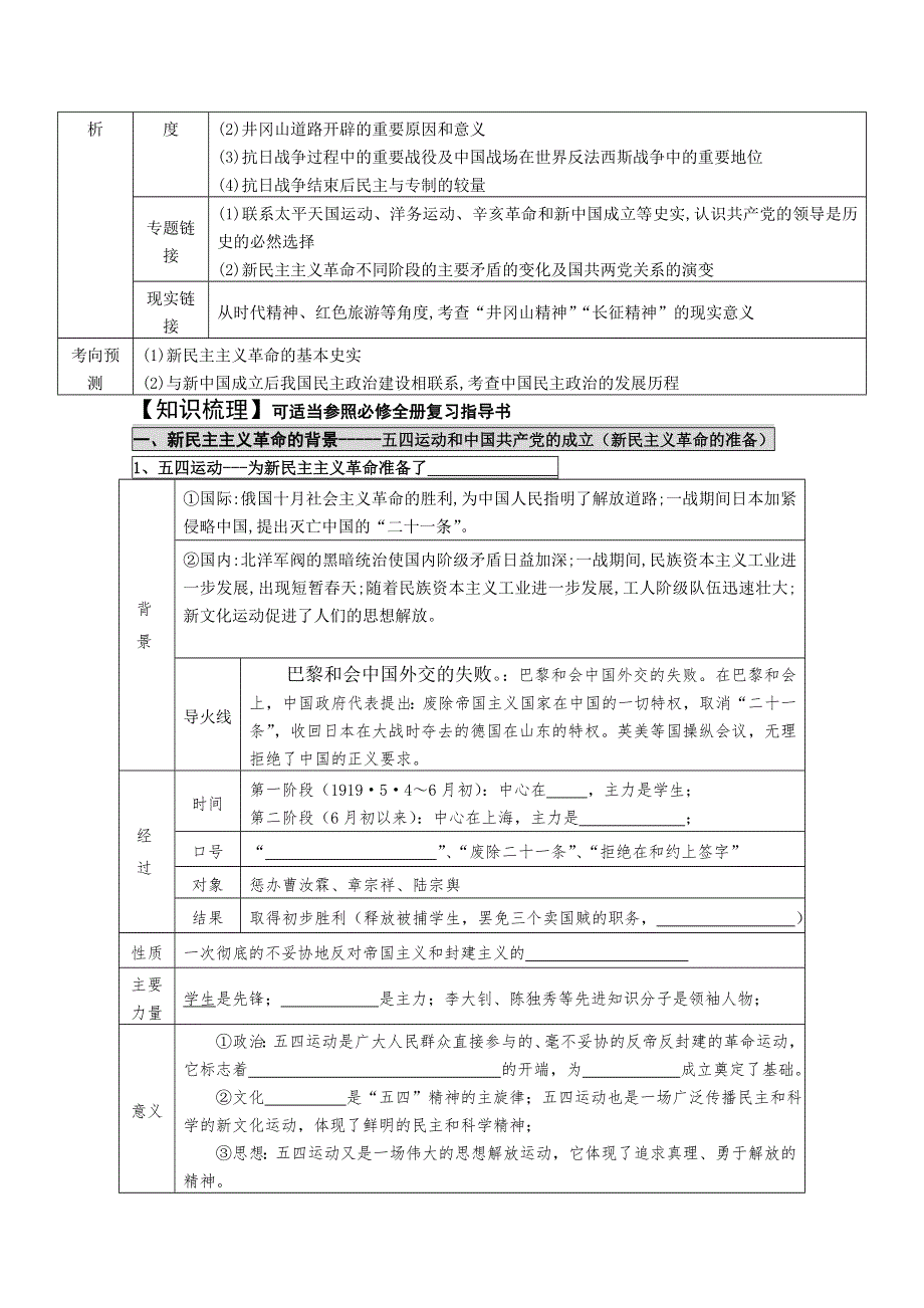 江苏省新丰中学2015届高三历史一轮复习学案必修一专题三中国领导新民主主义革命成稿答案 .doc_第2页