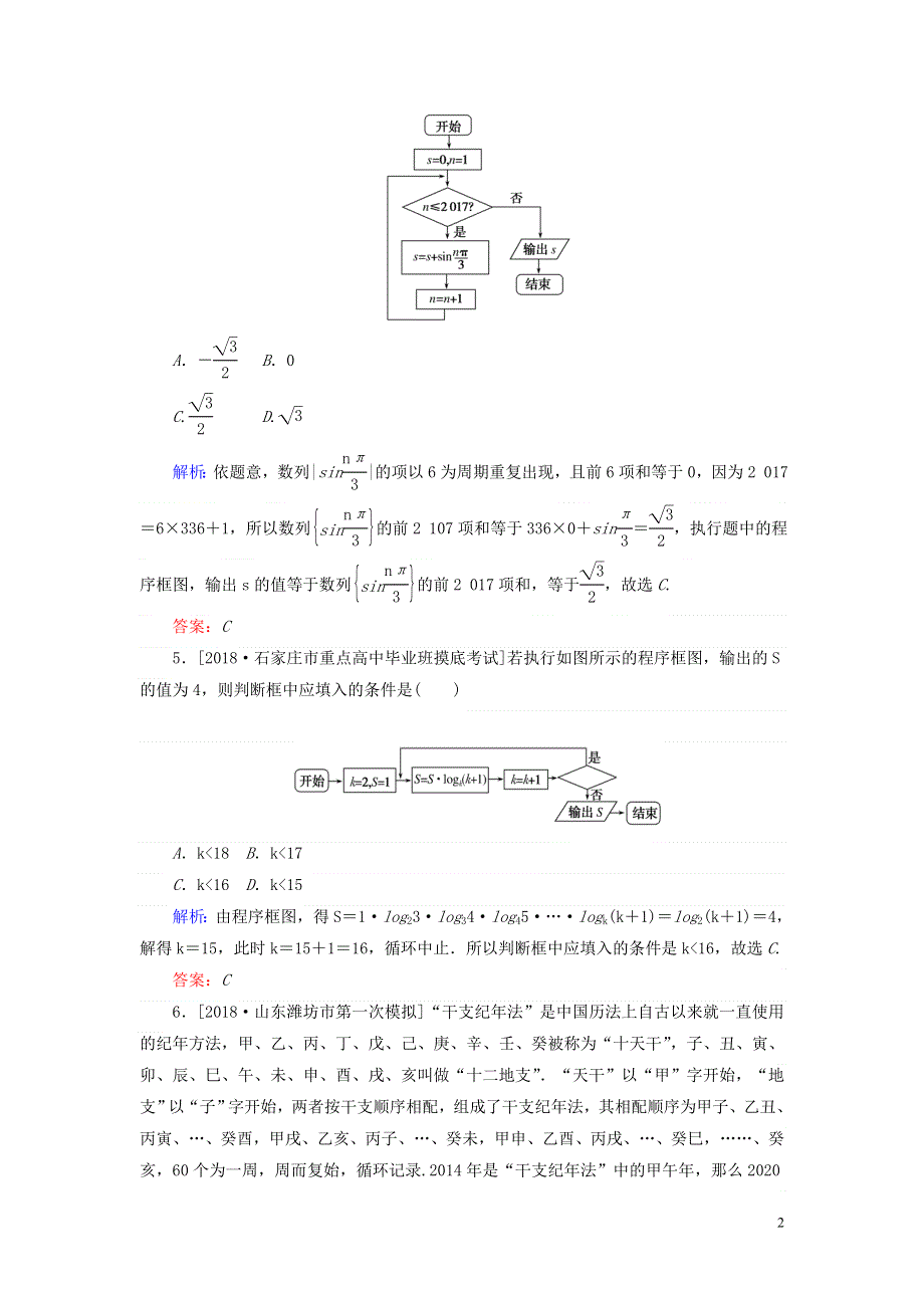 2019年高考数学二轮复习专题突破课时作业20算法初步复数推理与证明理.doc_第2页