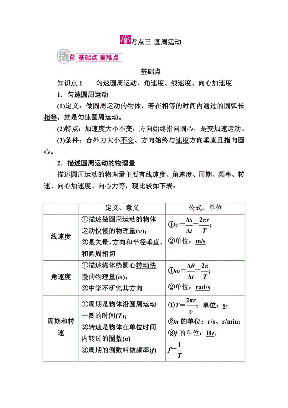 2017届物理一轮教学案：专题四考点三　圆周运动 WORD版含解析.doc_第1页