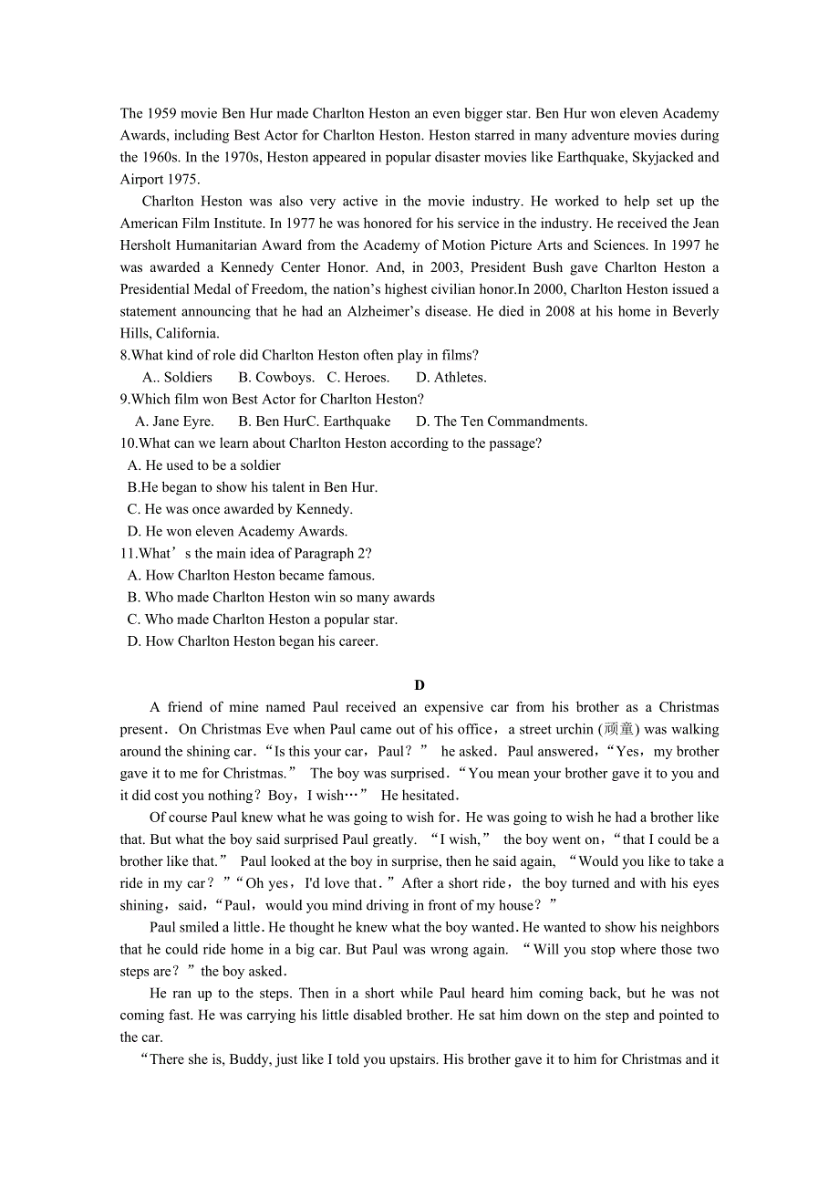 甘肃省宁县二中2019届高三上学期第一次月考英语试卷 WORD版含答案.doc_第3页