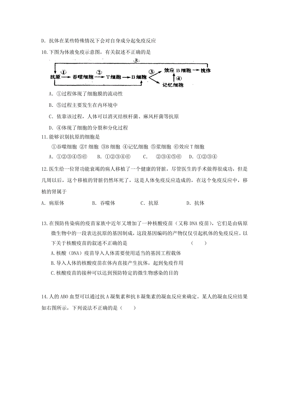 2013-2014学年高二生物必修三复习习题--免疫调节.doc_第3页