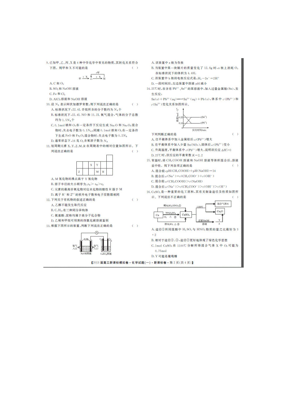 湖北省十堰市第十三中学2013届高三新课标模拟化学试题1 扫描版无答案.doc_第2页