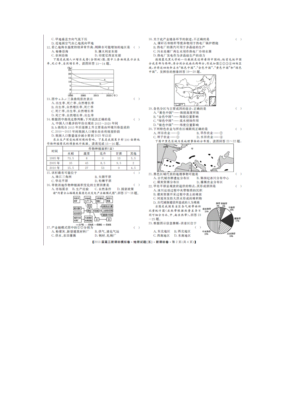 湖北省十堰市第十三中学2013届高三新课标模拟地理试题5 扫描版无答案.doc_第2页