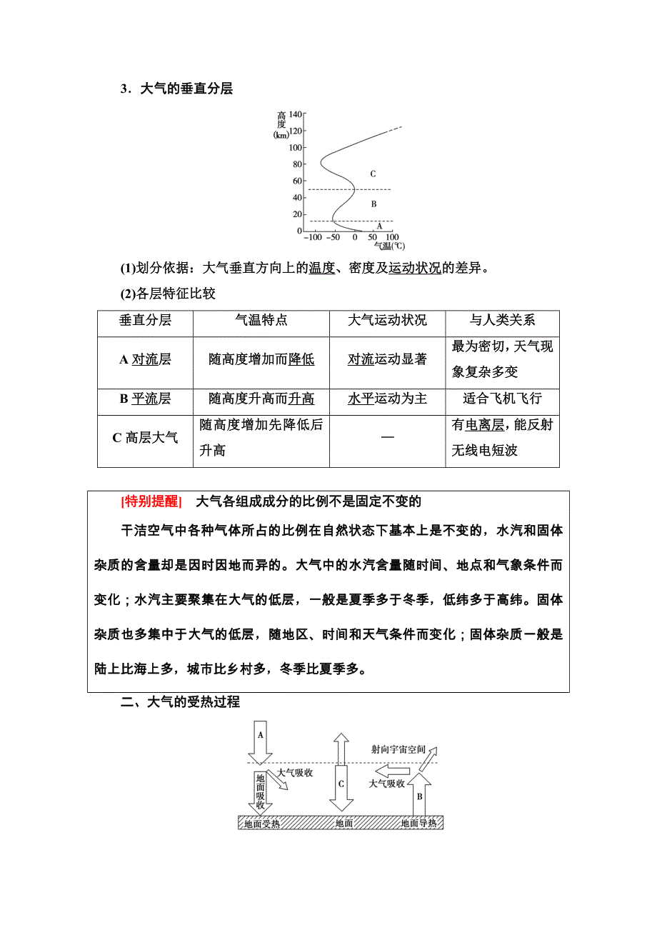 2020-2021学年高中地理新教材鲁教版必修第一册学案：第2单元 第1节　第1课时　大气圈的组成与结构　大气的受热过程 WORD版含解析.doc_第2页