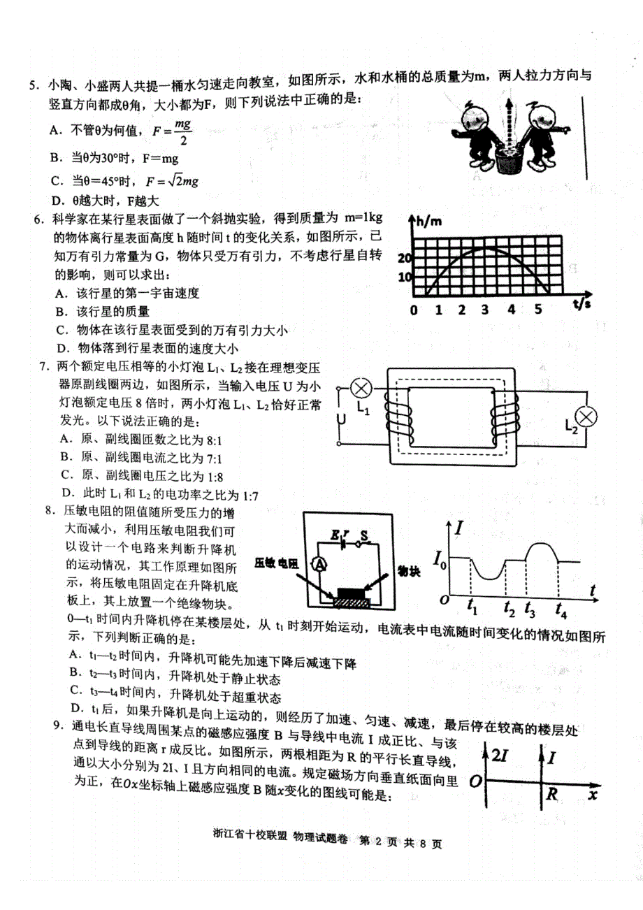 浙江省十校联盟2021届高三寒假返校联考物理试题 PDF版含答案.pdf_第2页