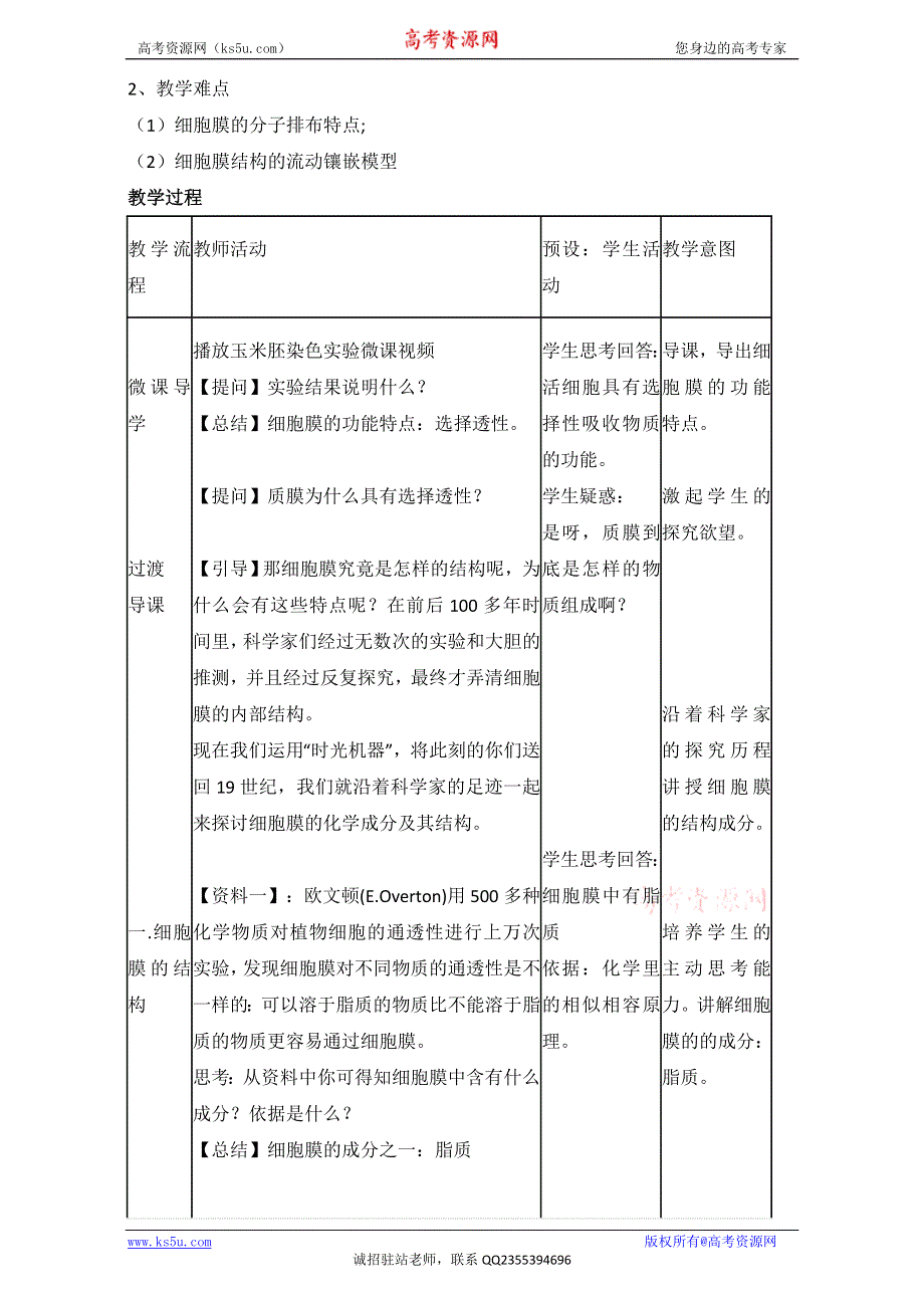 2015-2016学年浙科版生物必修1教案：第二章第二节细胞膜和细胞壁.doc_第2页