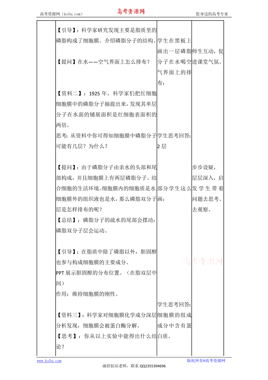 2015-2016学年浙科版生物必修1教案：第二章第二节细胞膜和细胞壁.doc_第3页