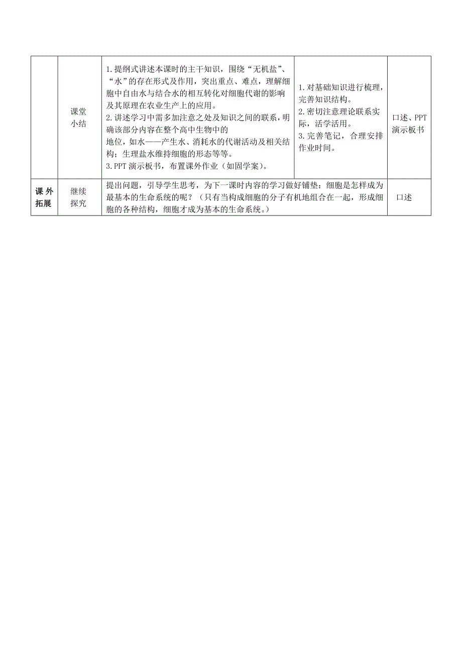 2015-2016学年高一人教版生物必修一教学实施方案：第2章 第5节 细胞中的无机物 .doc_第3页