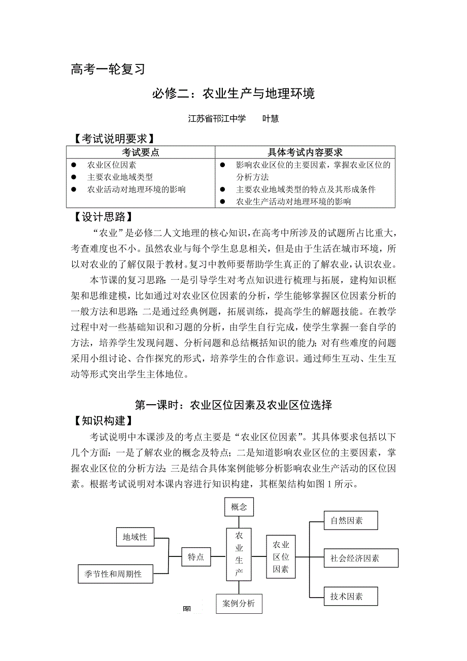 2017届高三地理一轮复习教案：农业生产与地理环境（第1课时） .doc_第1页