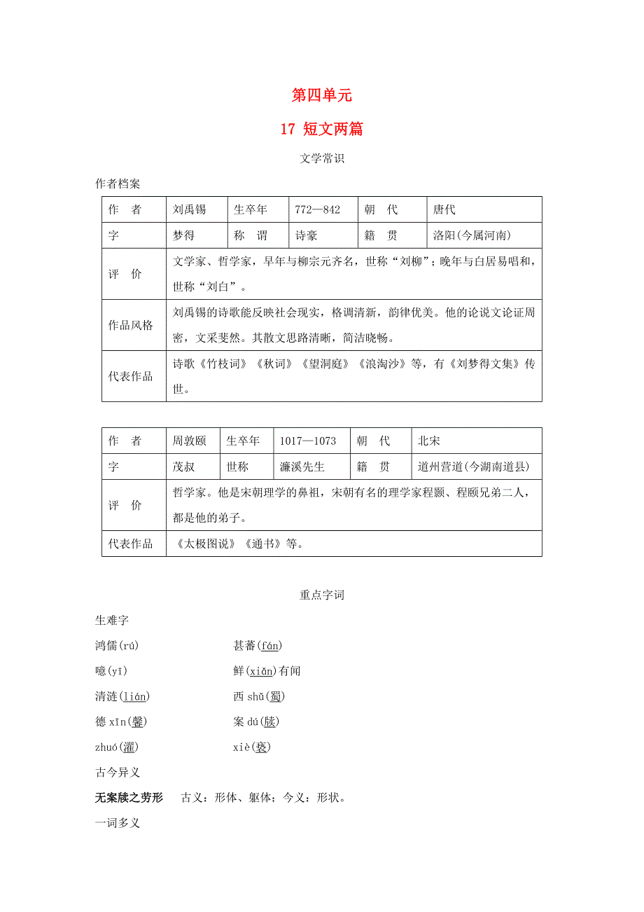 （安徽专版）2022春七年级语文下册 第4单元 17 短文两篇（背记手册） 新人教版.doc_第1页