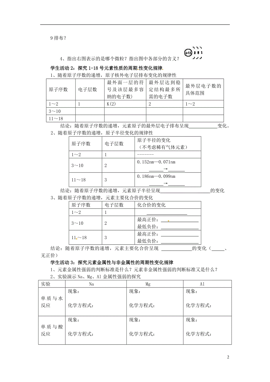 江苏省南通市海安县实验中学高中化学 第一章 第二节 元素周期律导学案（无答案）新人教版必修2.doc_第2页