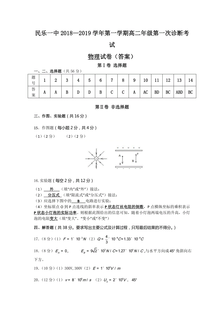 甘肃省民乐县第一中学2018-2019学年高二10月月考物理试题 WORD版含答案.doc_第1页