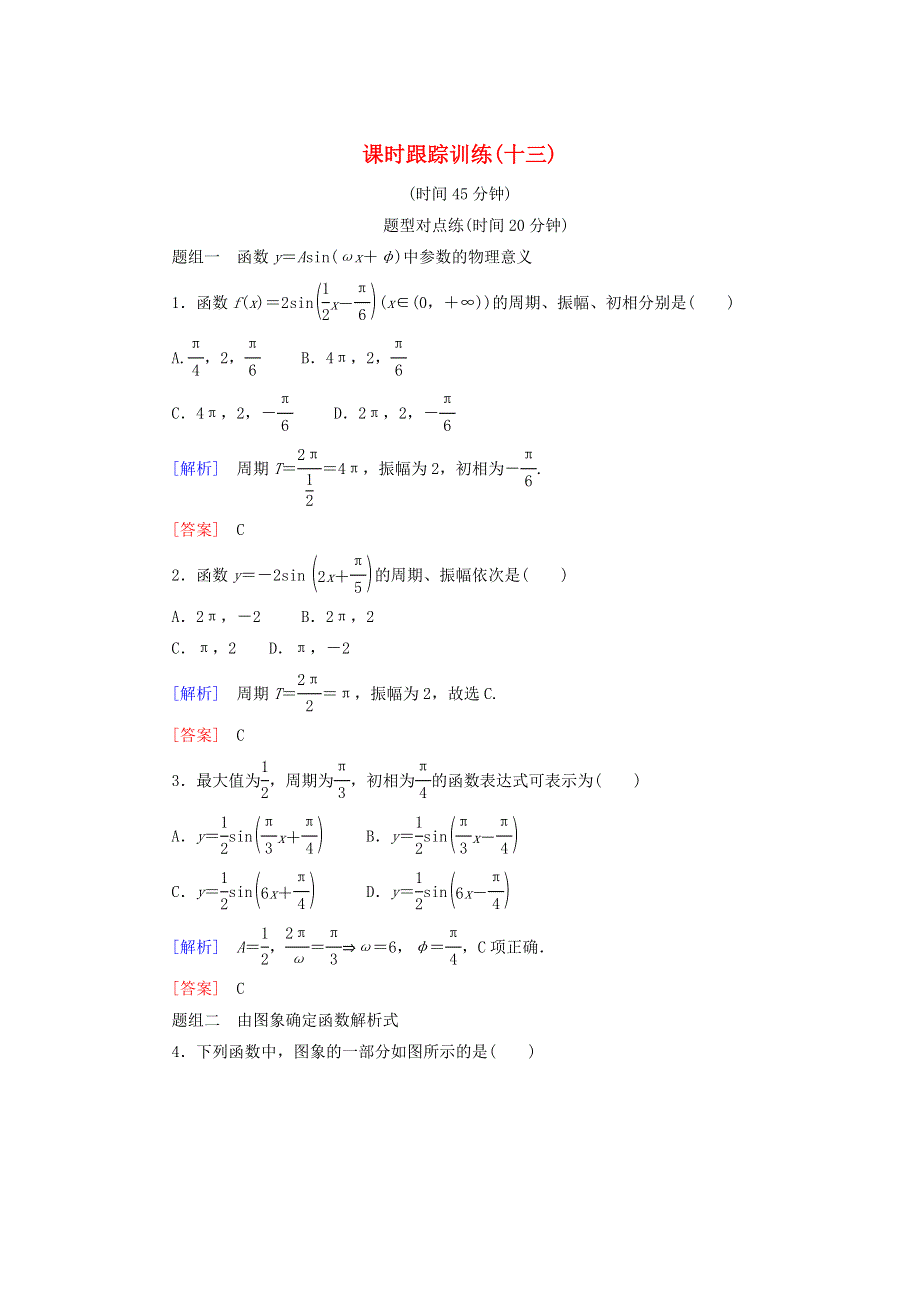 2019-2020学年高中数学 课时跟踪训练13 函数y＝Asin（ωx＋φ）的图象（第二课时） 新人教A版必修4.doc_第1页