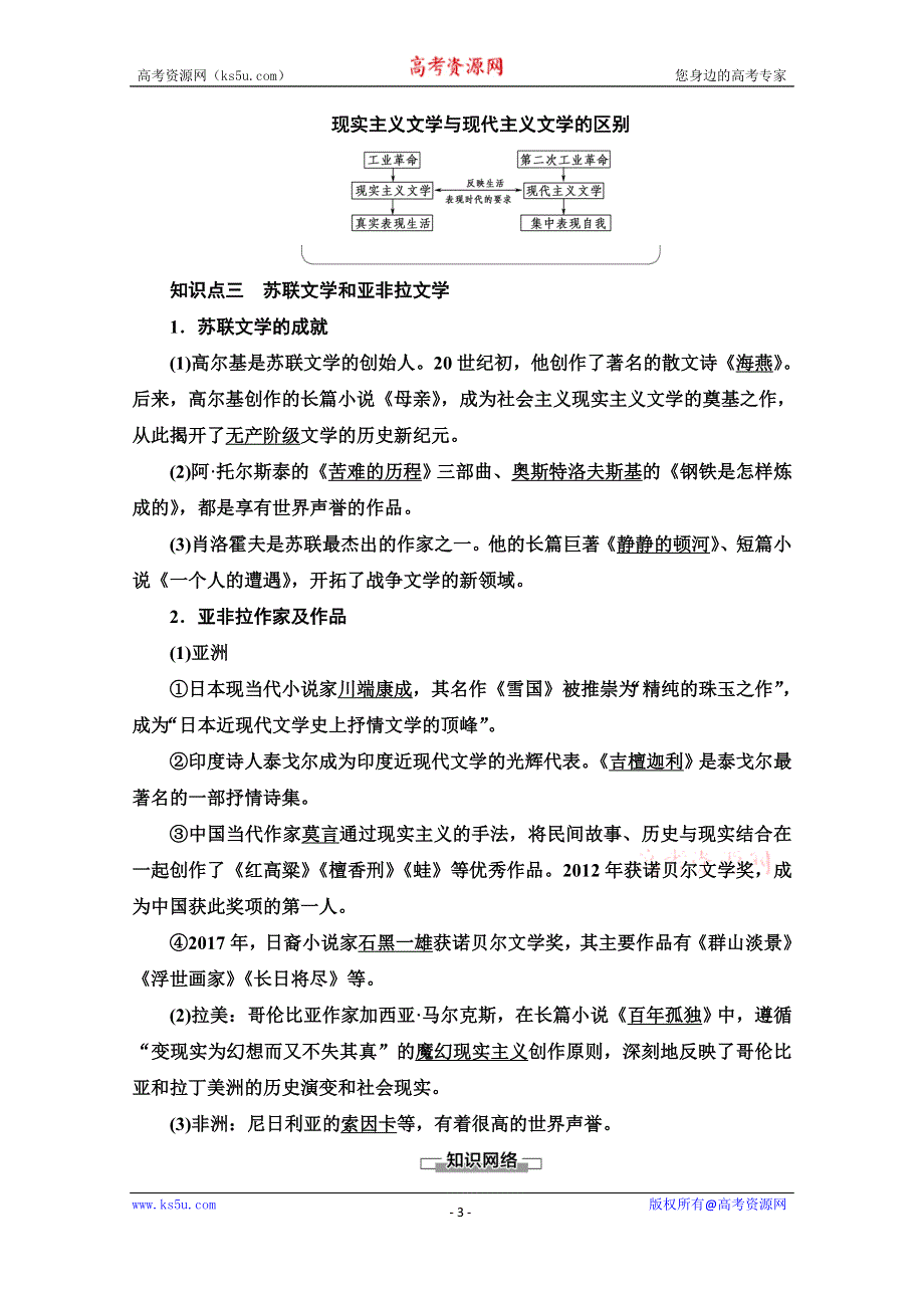 2021-2022学年高中历史北师大版必修3学案：第8单元 第22课　多姿多彩的世界文学 WORD版含答案.doc_第3页