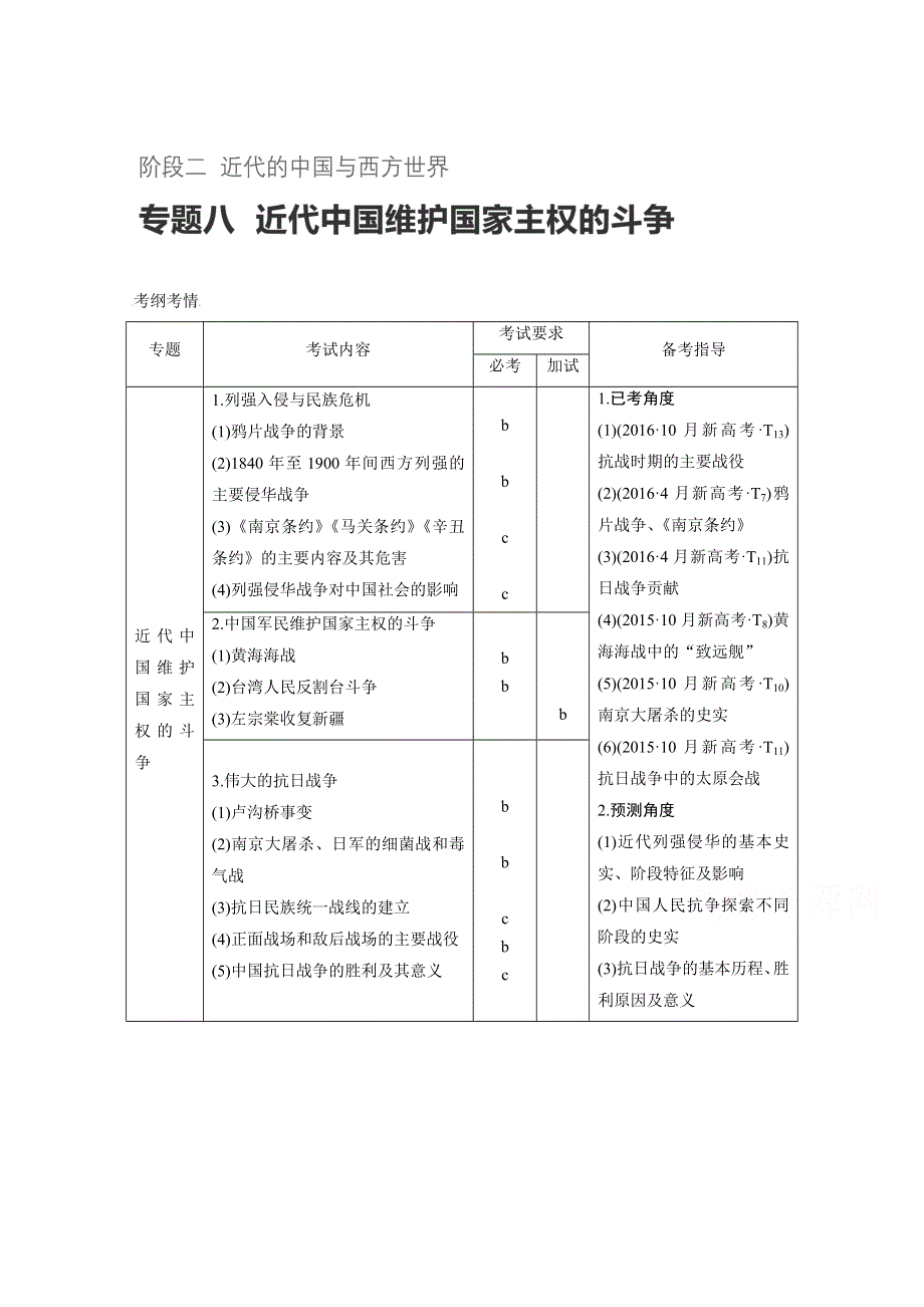 2017届高考历史二轮复习（浙江专用）配套文档：阶段二 近代的中国与西方世界 专题八 近代中国维护国家主权的斗争 WORD版含答案.doc_第1页