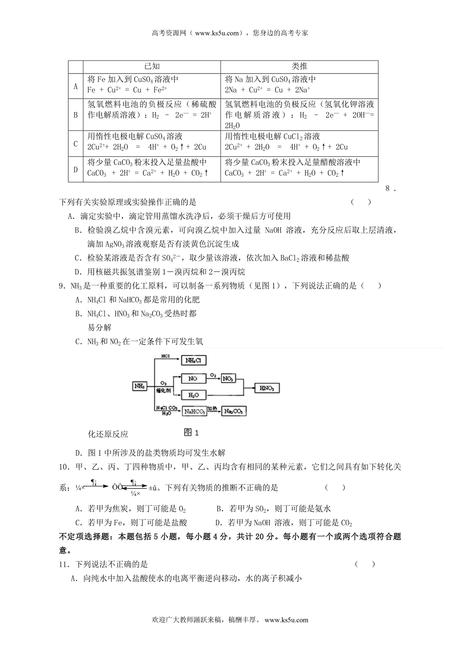 江苏省沭阳县五校2014届高三上学期第一次联考化学试题 WORD版含答案.doc_第2页