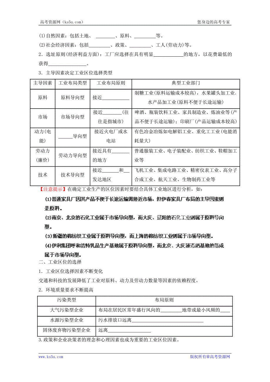 2013高考地理一轮复习教学案 专题20 工业的区位因素与区位选择（学生版）.pdf_第2页