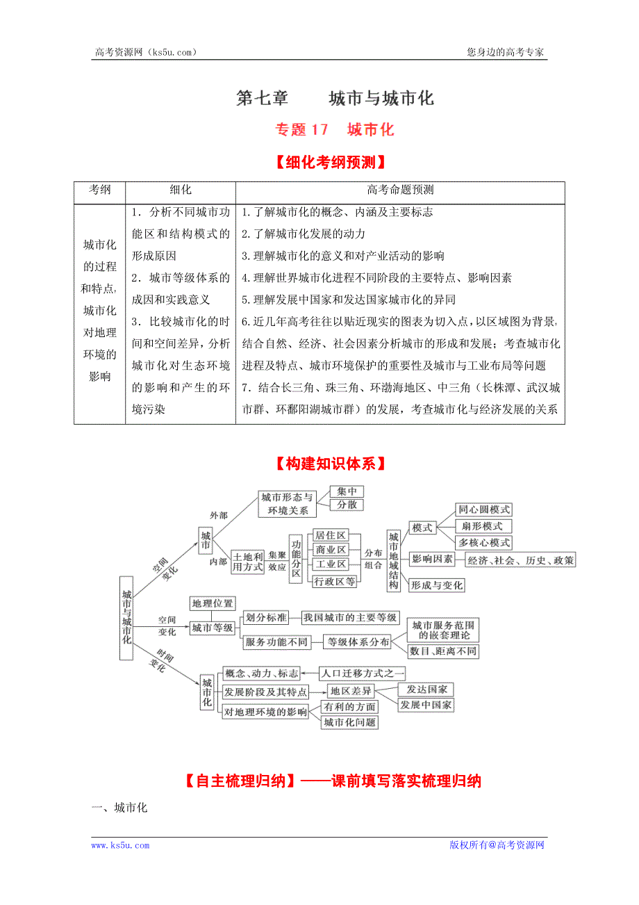 2013高考地理一轮复习教学案 专题17 城市化（学生版）.pdf_第1页