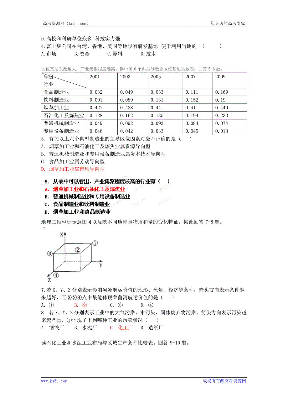 2013高考地理考点专项训练：工业.pdf_第2页