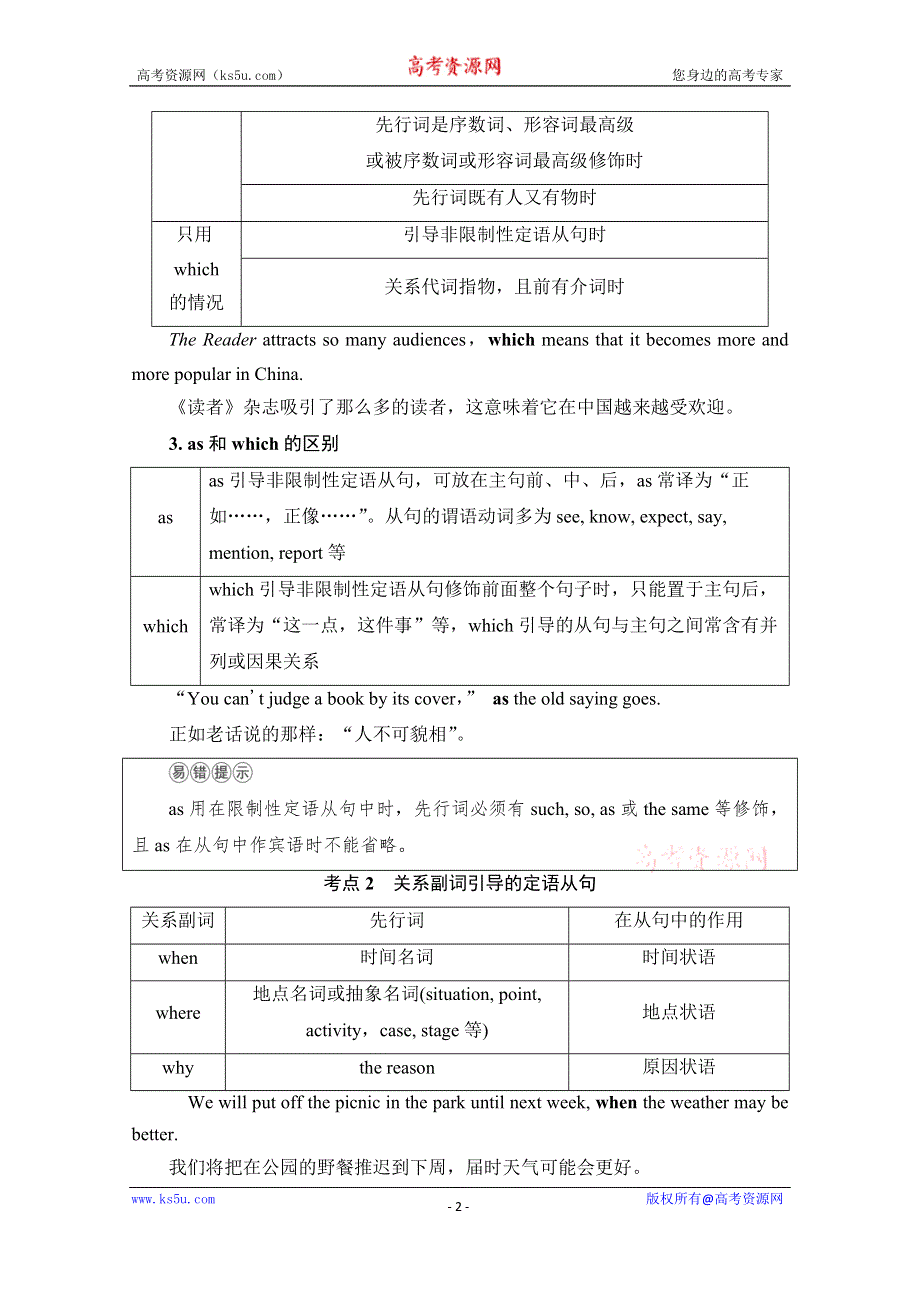 《新教材》2022版新高考英语外研版一轮学案：语法专项突破 板块4 第1讲　定语从句 WORD版含解析.doc_第2页