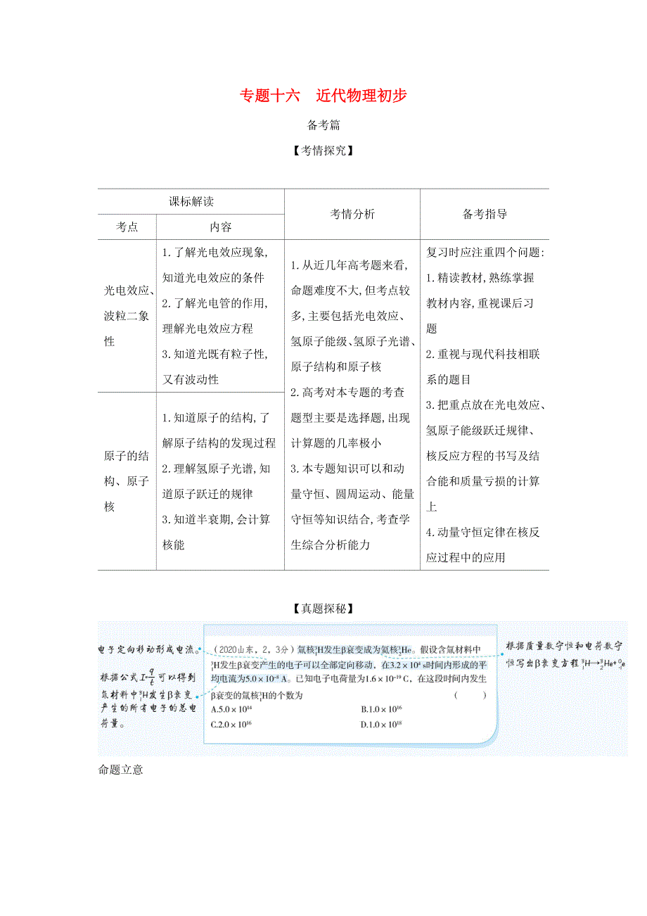 （山东专用）2022年高考物理一轮复习 专题十六 近代物理初步—基础集训（含解析）.docx_第1页