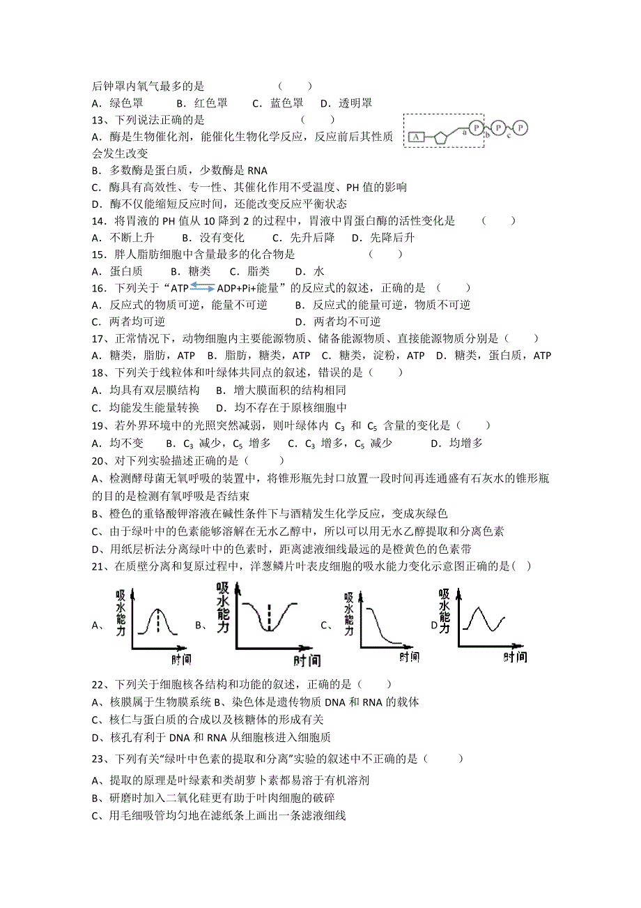 甘肃省靖远县第四中学2019-2020学年高一下学期期中考试生物（普通班）试题 WORD版缺答案.doc_第2页