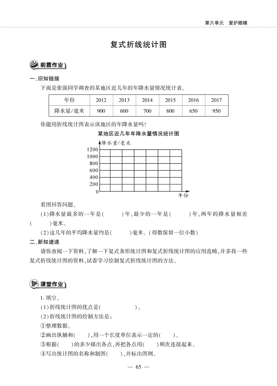 五年级数学下册第六单元爱护眼睛__复式折线统计图作业pdf无答案青岛版六三制.pdf_第1页