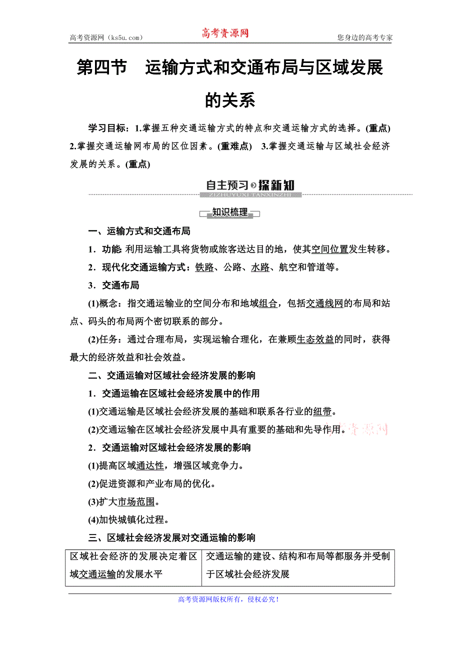 （新教材）2019-2020学年中图版地理必修第二册教师用书：第3章 第4节　运输方式和交通布局与区域发展的关系 WORD版含答案.doc_第1页