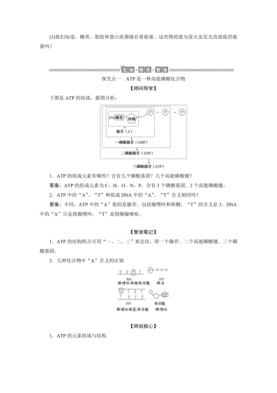 2019-2020学年（新教材）生物人教版必修1学案：5-2 细胞的能量“货币”ATP WORD版含解析.doc_第3页