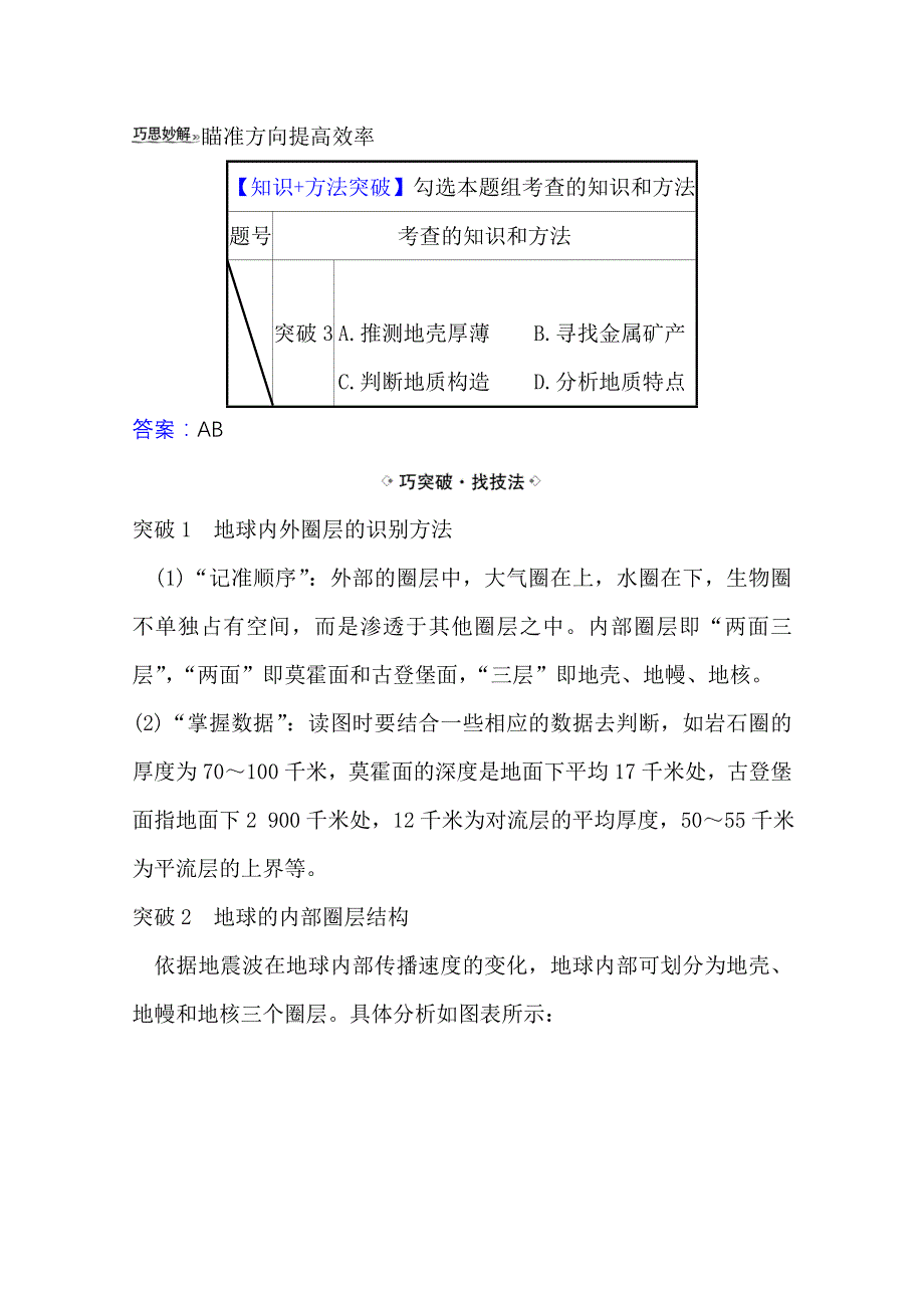 2021高考地理湘教版一轮复习习题：关键能力&融会贯通 2-1 地球的结构、地壳的物质组成和物质循环 WORD版含解析.doc_第2页