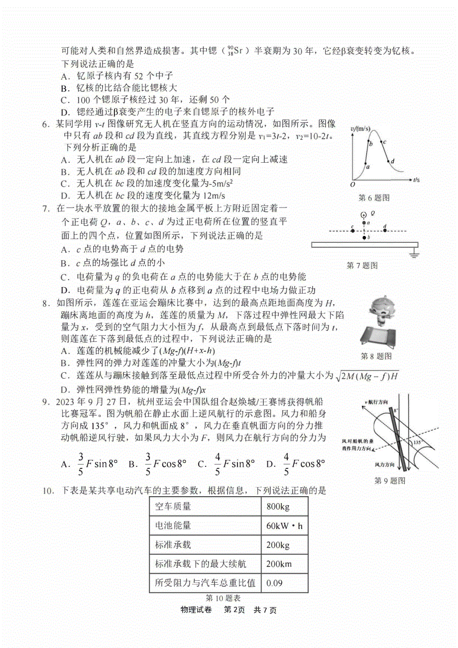 浙江省宁波市2023-2024高三物理上学期选考模拟考试(一模)试题(pdf).pdf_第2页