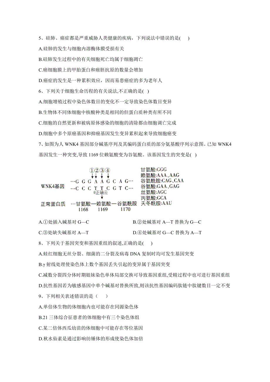 2020-2021学年高中新教材生物人教版必修二单元测试 第5章 基因突变及其他变异 WORD版含解析.doc_第2页