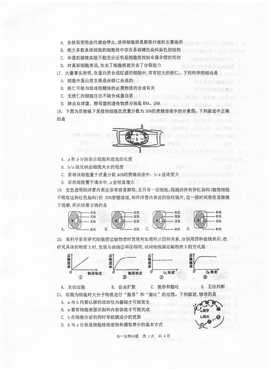 江苏省泰州中学2020-2021学年高一生物上学期期末考试试题（PDF）.pdf_第3页