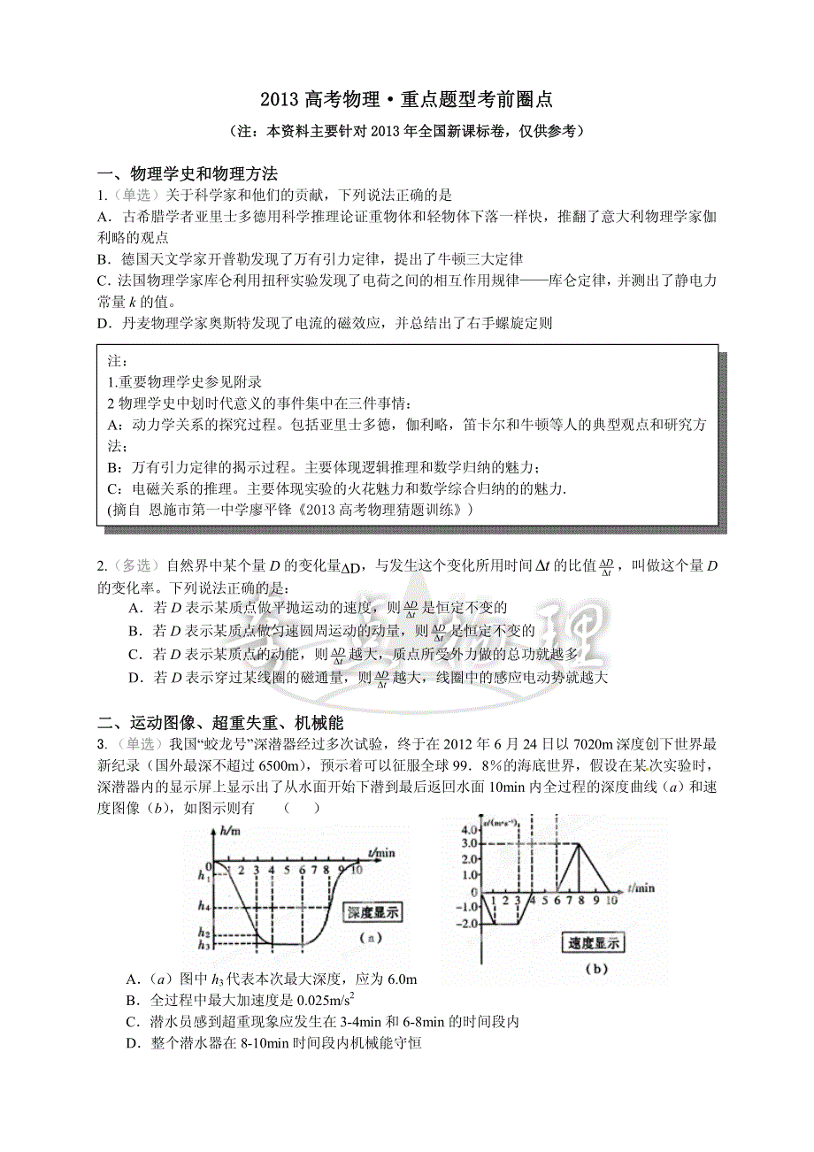 2013高考物理 重点题型考前圈点（全解全析 PDF版）.pdf_第1页