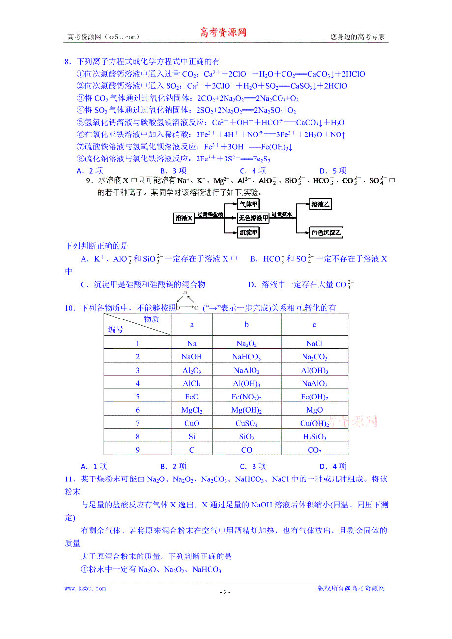 湖北省武汉华中师范大学第一附属中学2014-2015学年高一上学期期末考试化学试题 WORD版含答案.doc_第2页