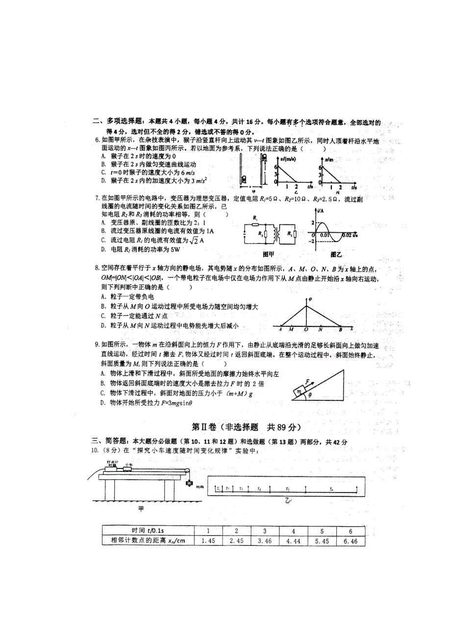 江苏省泰州中学、宜兴中学等校2019届高三4月联考物理试题 扫描版含答案.doc_第2页